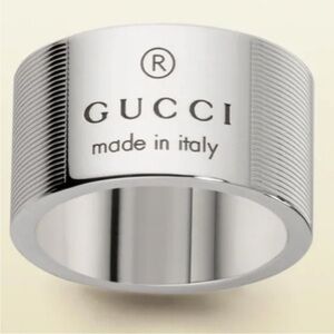Gucci NIB Silver Wide Band Ring, Size 6